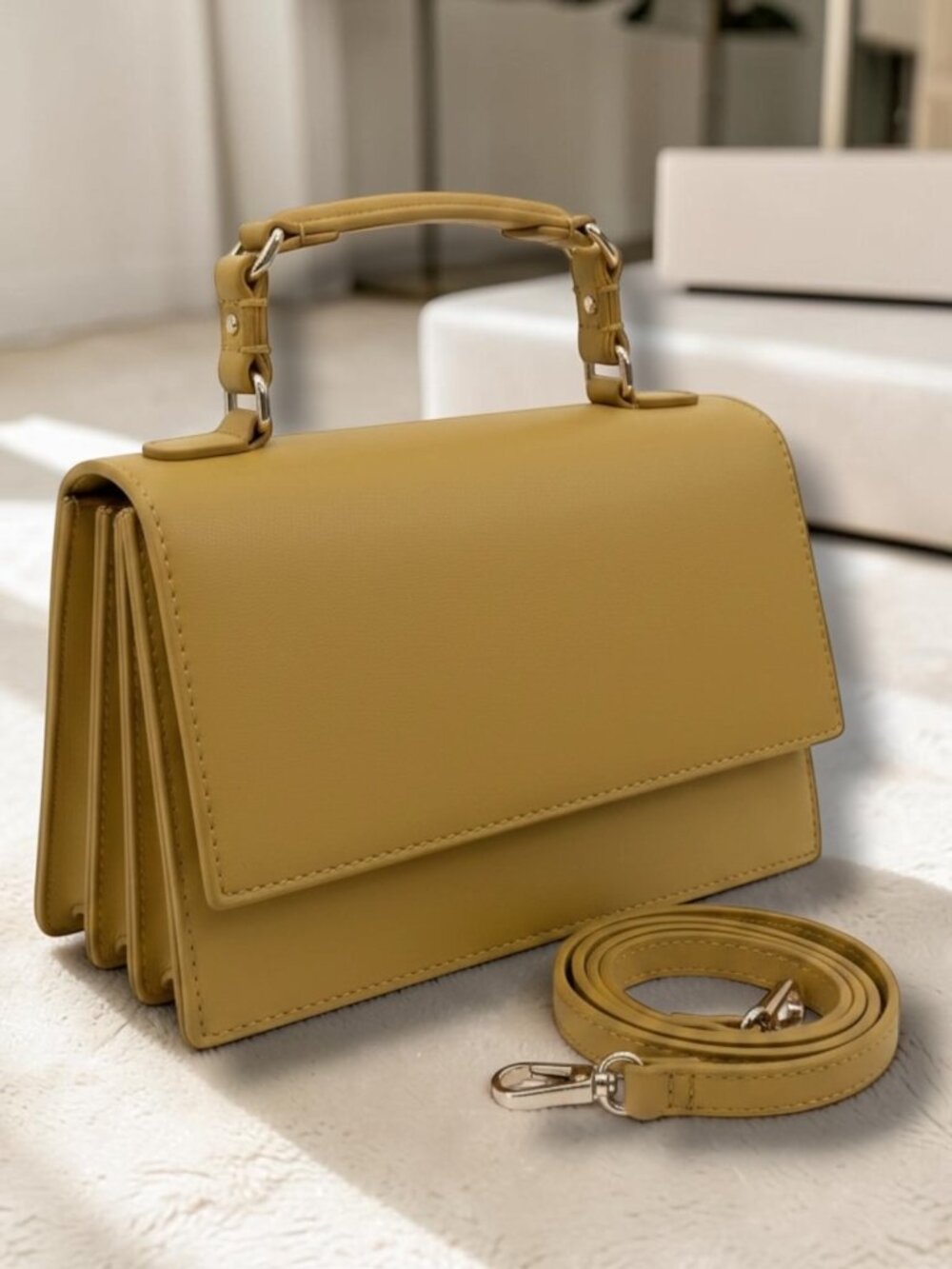 Zara Eggshell Yellow Satchel Bag Crossbody Strap OS